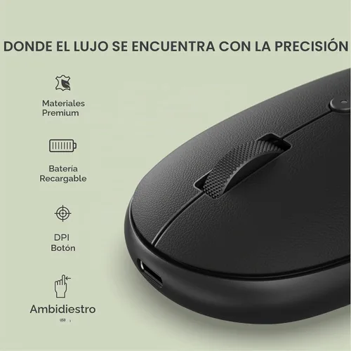 Vista 2 de Satechi OntheGo Mouse Bluetooth con batería recargable USB C, conecta hasta 3 dispositivos, mouse inalámbrico compacto y portátil para laptop, Negro