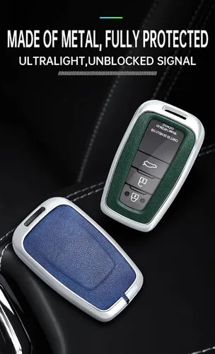 Vista 3 de ontto Funda para llave de coche con llavero de cuero y metal compatible con Toyota Camry CH-R CHR Prius RAV4 86 Corolla Yaris Land Cruiser llavero