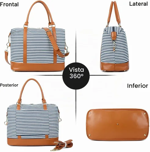 Vista 8 de CAMTOP Bolsa de Viaje para Mujeres Damas de Lona Fin de Semana Nocturno Equipaje de Mano Bolsas Rayas A-blue
