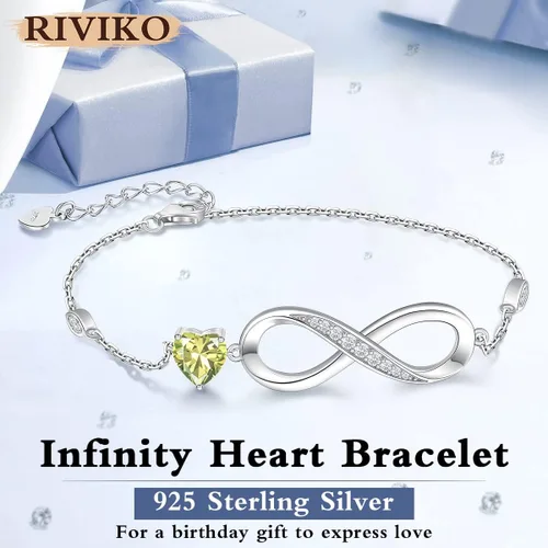 Vista 2 de RIVIKO Pulsera con dije de símbolo de corazón de amor infinito para mujer, plata de ley 925, ajustable, cumpleaños, día de San Valentín, Navidad