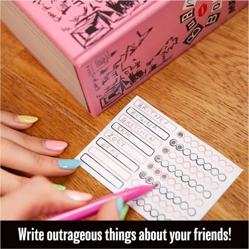 Vista 3 de Mean Girls Burn Book - Juego de cartas para fiesta, juego de mesa familiar basado en la película de comedia, para adultos y adolescentes a partir