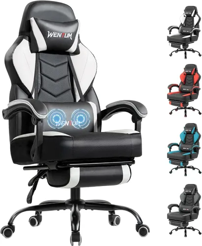 Vista 11 de Ergonomic Gaming Chair,Massage & Footrest,350lb Capacity,Breathable PU,Blue