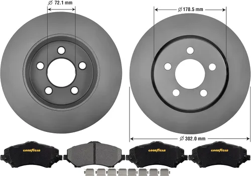 Vista 3 de Goodyear Frenos PRK42665F Kit de frenos delanteros para camiones y SUV con par (2) de rotores de freno con revestimiento antiOx y pastillas