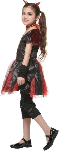 Vista 2 de Snailify Vestido de Diablo Devious para niña, disfraz de Diablo mágico para niñas, color rojo y negro