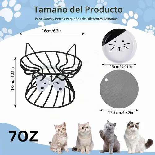 Vista 2 de Plato elevado de comida para gatos, cerámica, soporte antideslizante, estación de alimentación elevada, 5 pulgadas, poco profundo para bigotes, apto