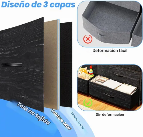 Vista 8 de EnHomee Cómoda de 55 pulgadas de ancho para dormitorio con 10 cajones de tela, cómoda larga con luces LED y tomas de corriente, cómoda y cómoda