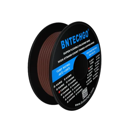 Vista 2 de BNTECHGO Carrete de alambre de silicona calibre 12, 50 pies, color marrón, flexible, 12 AWG, alambre de cobre estañado trenzado