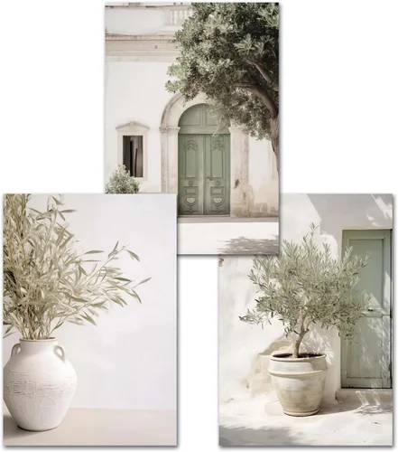 Vista 2 de Lienzo de paisaje de Italia, póster de árbol de olivo, impresiones botánicas verdes, arte de pared verde salvia, paisaje de ciudad italiana