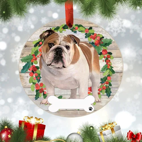 Vista 2 de E&S Imports - Adorno de bulldog – E&S Pets – Personalizable – Regalos para perros – Adorno redondo de cerámica con acabado esmaltado – Decoración