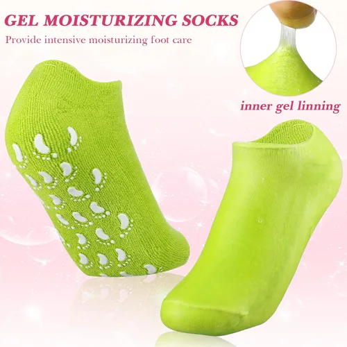 Vista 2 de 8 pares de calcetines de gel hidratante para talón seco agrietado, calcetines hidratantes de gel de spa, cuidado de pies, antideslizantes, loción