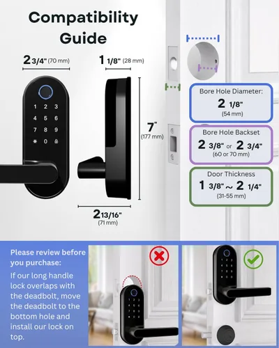 Vista 7 de Cerradura inteligente digital de huellas dactilares sin llave con mango y teclado: cerradura electrónica/eléctrica con código, control