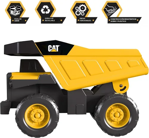 Vista 2 de CAT Construction, Camión de volcado de acero compacto Max Steel de 12" - Camión de juguete de construcción de acero resistente con cama de volcado