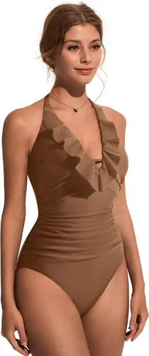 Vista 36 de SUUKSESS Traje de baño sexy de una pieza con volantes y control de abdomen para mujer