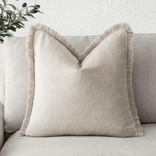 Vista 52 de Foindtower Fundas de almohada decorativas de lino con flecos, acogedora funda de cojín bohemia estilo farmhouse con borlas, funda de almohada