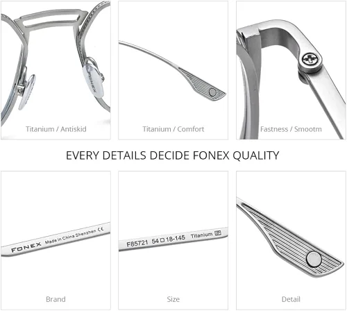 Vista 7 de FONEX Marco de lentes de titanio puro para hombre anteojos cuadrados de gran tamaño anteojos ópticos F85728