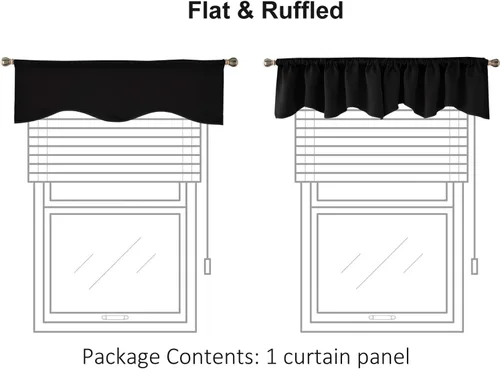 Vista 2 de Cenefas negras para ventanas, cenefas festoneadas para baño, sala de estar, cortinas de cenefa corta, 52 x 18 pulgadas