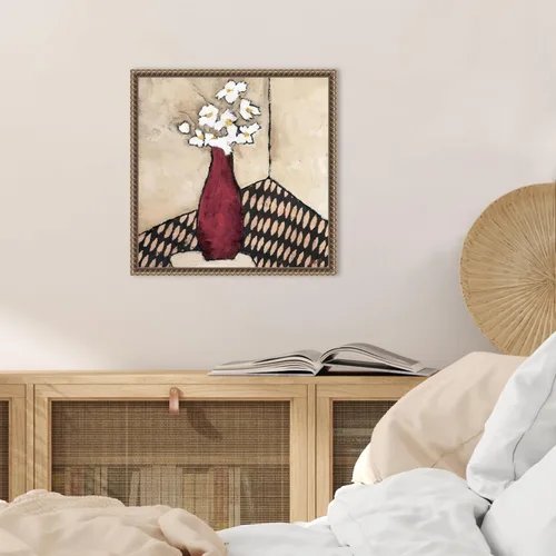 Vista 6 de Amanti Art Lienzo enmarcado para pared, florero rojo retro de 16 x 16 pulgadas, por Judi Bagnato, lienzo enmarcado para pared, obras de arte