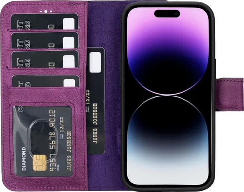 Vista 75 de HARDISTON Funda de piel auténtica hecha a mano compatible con iPhone 11 Pro de 5.8 pulgadas, funda magnética desmontable con tarjeteros - bordes