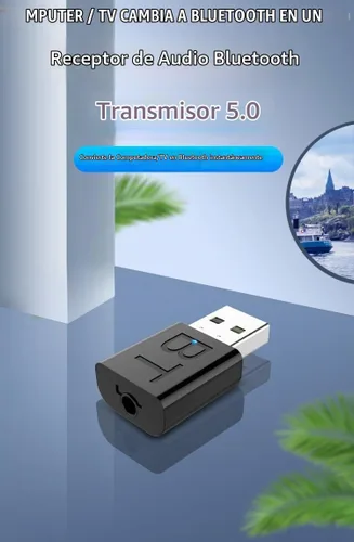 Vista 2 de 2 en 1 Bluetooth 5.0 USB y adaptador de audio AUX de 0.138 in - Transmisor y receptor Bluetooth inalámbrico para automóvil, estéreo doméstico, PC
