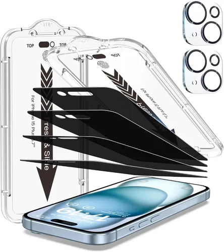 Vista 16 de EZ-GLAZ - Paquete de 4 + 2 protectores de pantalla de privacidad para iPhone 13 [6.1 pulgadas] con protector de lente de cámara