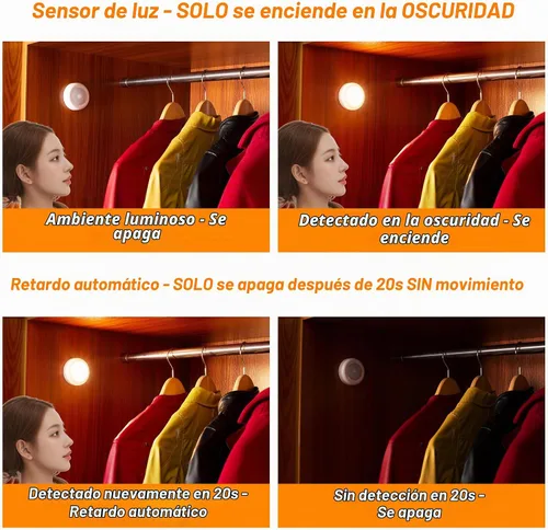 Vista 3 de STAR-SPANGLED Paquete de 3 luces con sensor de movimiento de 2.8 pulgadas para interiores, funciona con pilas AAA, luz LED para pegar en escaleras