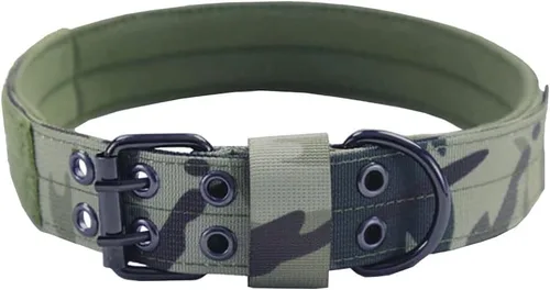 Vista 8 de Collar táctico para perro, collar militar ajustable con anillo en D de metal y hebilla, collar de entrenamiento de nailon resistente para perros