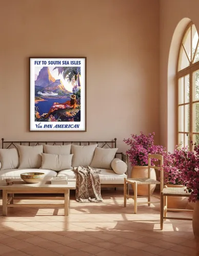 Vista 5 de Fly to South Seas Isles via Pan American Airways (PAA) Hawaii - Póster vintage de viaje de aerolínea por Paul George Lawler c.1940s - Impresión
