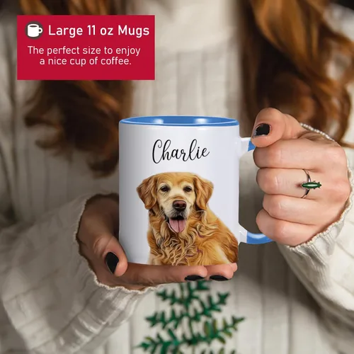 Vista 3 de Taza de café de cerámica personalizada de 11 onzas para perros, papá y amantes, incluye foto de mascota y nombre