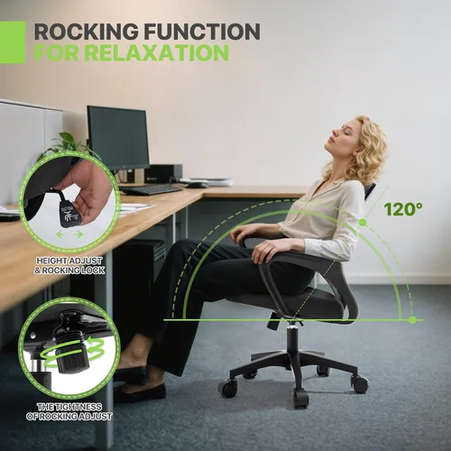 Vista 7 de Magshion Silla de oficina, silla ergonómica de escritorio de malla con respaldo medio, silla de computadora con ruedas con soporte lumbar y cómodos
