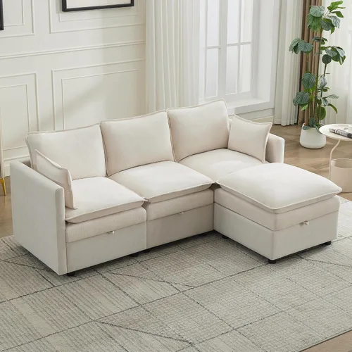 Vista 108 de Otomana cuadrada grande de 27 pulgadas con almacenamiento, reposapiés tapizado moderno con patas antideslizantes para sofá, mesa de café, sala