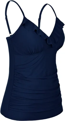 Vista 2 de Hilor Tankini para mujer con volantes fruncidos y cuello en V