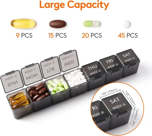 Vista 3 de Lifewit Organizador mensual de píldoras, pastillero de 28 días, 4 semanas, un mes, cajas de vitaminas, compartimentos grandes, organizador de Negro