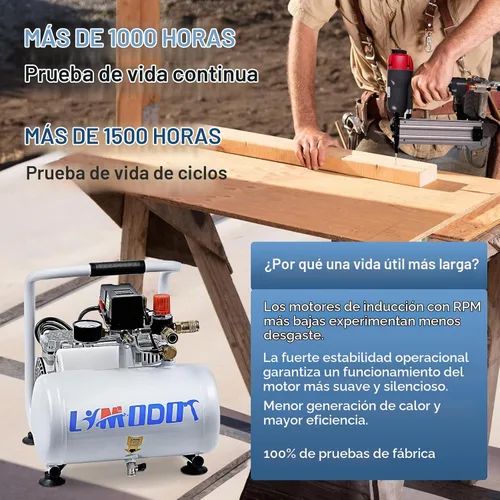 Vista 4 de Compresor de aire eléctrico sin aceite silencioso, 68 dB, tanque de aire de 1 galón