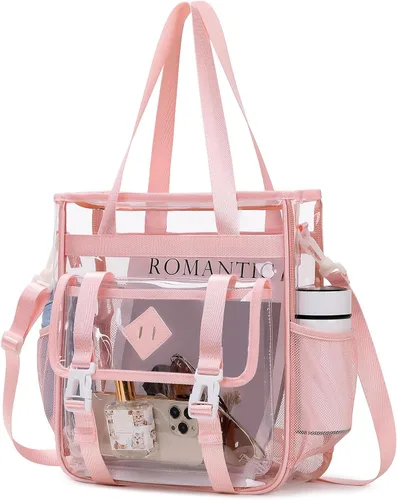 Vista 13 de MUSEVOS Bolsa Tote Transparente Aprobada para Estadios 12x6x12 pulgadas, Bolsa Tote Transparente de PVC Reforzada de Servicio Pesado Resistente al
