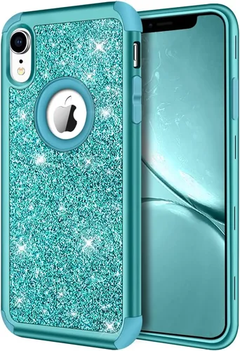 Vista 23 de Hython Compatible con Funda para iPhone XR, Protector Defensor de Cuerpo Completo de Servicio Pesado con Purpurina Brillante Reluciente, Carcasa