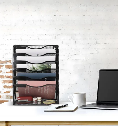 Vista 4 de EasyPAG Organizador de archivos de pared de 7 niveles de malla para colgar en la pared, carpeta de documentos, archivador, revistero con etiqueta