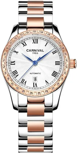 Vista 27 de Reloj mecánico automático para mujer Carnival con banda de acero inoxidable