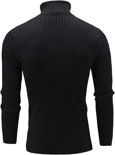 Vista 2 de QZH.DUAO - Suéteres informales de cuello alto para hombre, diseño entallado de punto trenzado, manga larga, sin botones