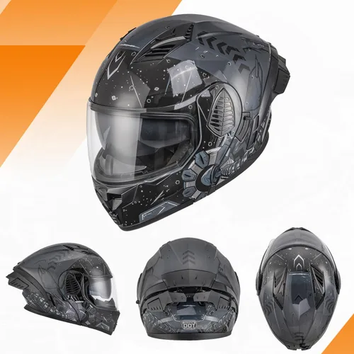 Vista 2 de OUMURS Cascos modulares de motocicleta de cara completa abatible, casco de motocicleta para bicicleta de calle, unisex, modelo 167 para adultos