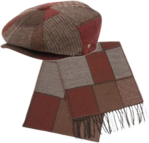Vista 10 de Hombres de lana Newsboy Cabbies Otoño Invierno Clásico Patchwork Plaid Apple Cap Golf Sombrero Multicolor