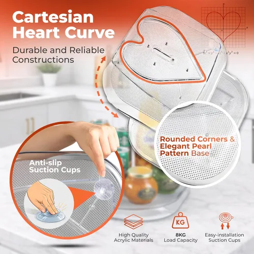Vista 5 de Oizeir Frigorífico Lazy Susan - Organizador rectangular transparente para refrigerador con ventosas, bandeja giratoria de 360° para refrigeradores