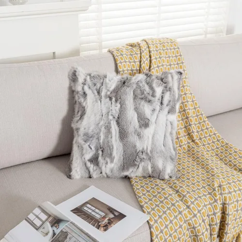 Vista 18 de Fundas de cojín de piel de conejo de lujo, fundas de almohada suaves y decorativas para salas de estar, funda de cojín decorativa de piel de conejo