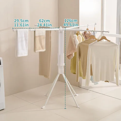 Vista 2 de JOOM Estante de secado de ropa de 4 patas, perchero portátil y plegable que ahorra espacio, estante de secado de ropa para ropa, 4 varillas, 16