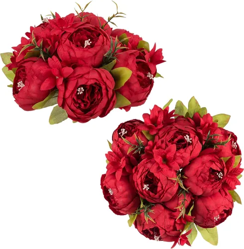 Vista 15 de NUPTIO Bolas de flores flores para centros de mesa: 2 piezas de 9.4 pulgadas de diámetro rosa oscuro peonía artificial arreglo de bolas de flores