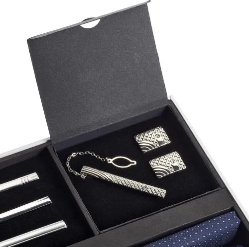 Vista 37 de Juego de corbata de regalo para hombre, corbata sedosa, bolsillo cuadrado, clips de corbata, gemelos para hombres