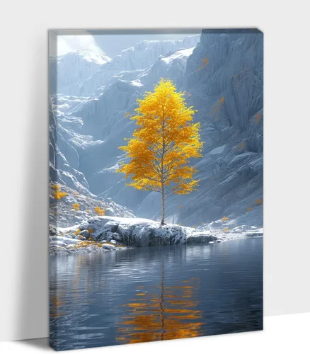 Vista 13 de UZMKM Lienzo decorativo de abedul para pared, pintura de bosque otoñal, imagen panorámica de paisaje, vista de la naturaleza amarilla, obra de arte