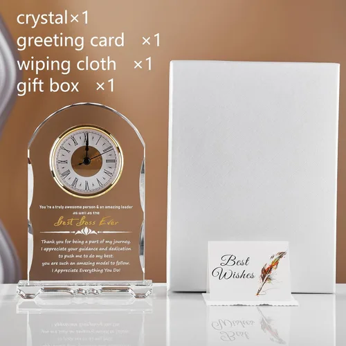 Vista 8 de Reloj de Cristal Significativo para Jubilación, Regalos para Mujeres y Hombres, Mejor Jefe de Todos, Feliz Reloj de Jubilación Placa de Regalo