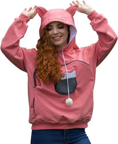 Vista 11 de ALYC Sudaderas unisex con capucha para mascotas, gato, perro, bolsa de canguro de transporte, sudadera con estampado de gato (negro, S)