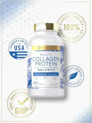 Vista 6 de Carlyle Cápsulas de proteína de colágeno múltiple de 2000 mg 300