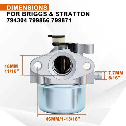 Vista 2 de Carburador Savior 794304 para 799866 799871 790845 796707 Troy Bilt TB230 Cortacésped 6.75 hp Craftsman Troy Bilt Lavadora de Presión Toro 22
